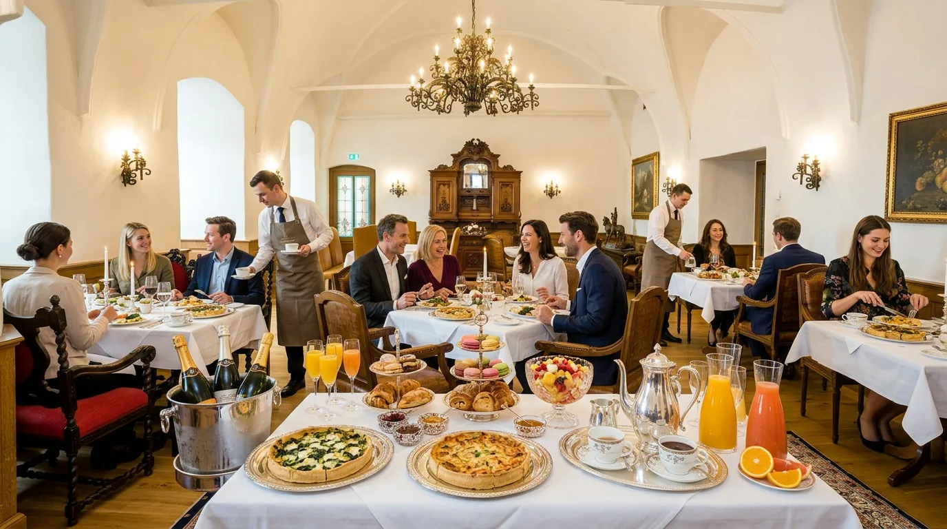 Gedeckter Brunch-Tisch im Restaurant Am Schlossgarten